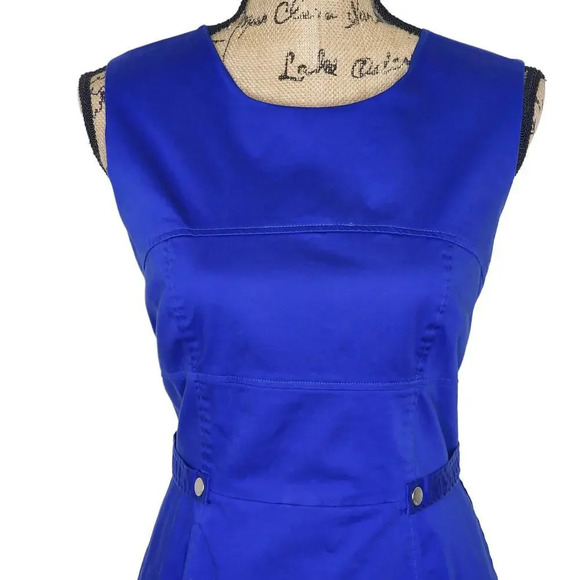 CALVIN Klein Womens Button Tab Cotton Canvas Pencil Dress Size 12 Royal Blue - Picture 10 of 13